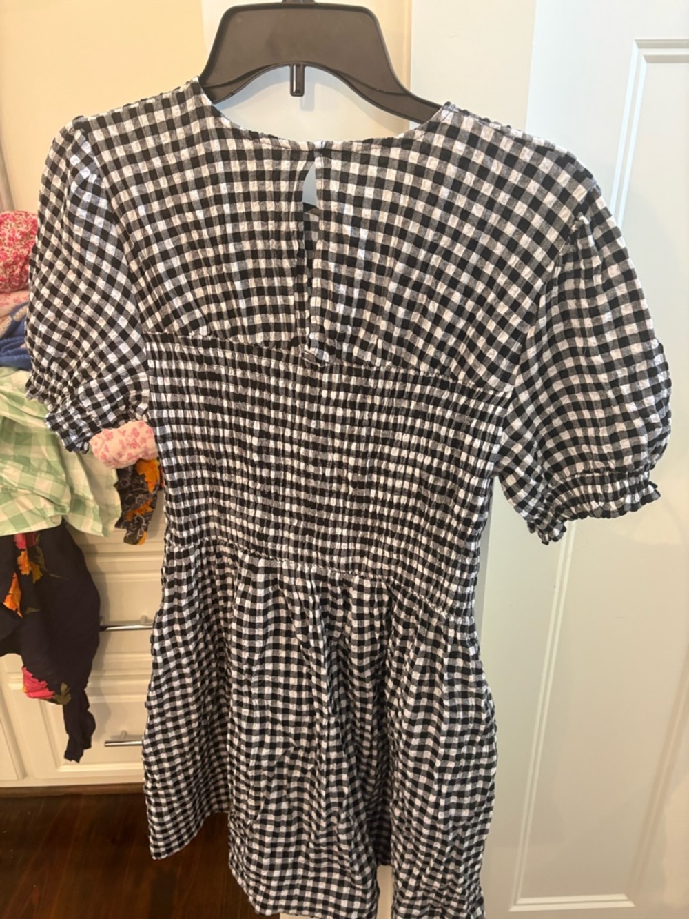 Maeve Black and White Gingham Smocked Casual Dress - Picture 3 of 3